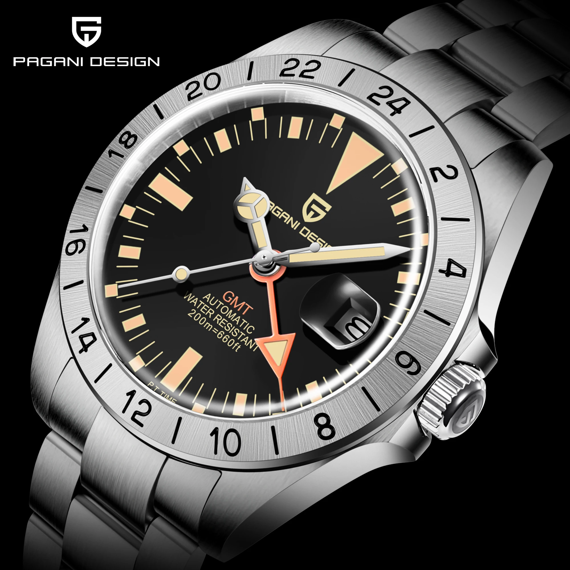 2026 New PAGANI DESIGN GMT Men Automatic Mechanical Watch Classic Retro Watch Stainless Steel 200m Waterproof Clock Reloj Hombre