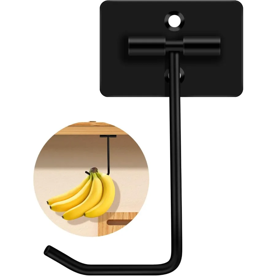 خطافات تعليق با المعدنية مع خطاف قابل للطي تحت الخزانة للعناصر وإكسسوارات المطبخ للحفاظ على الفواكه طازجة باللون الأسود، عبوة واحدة