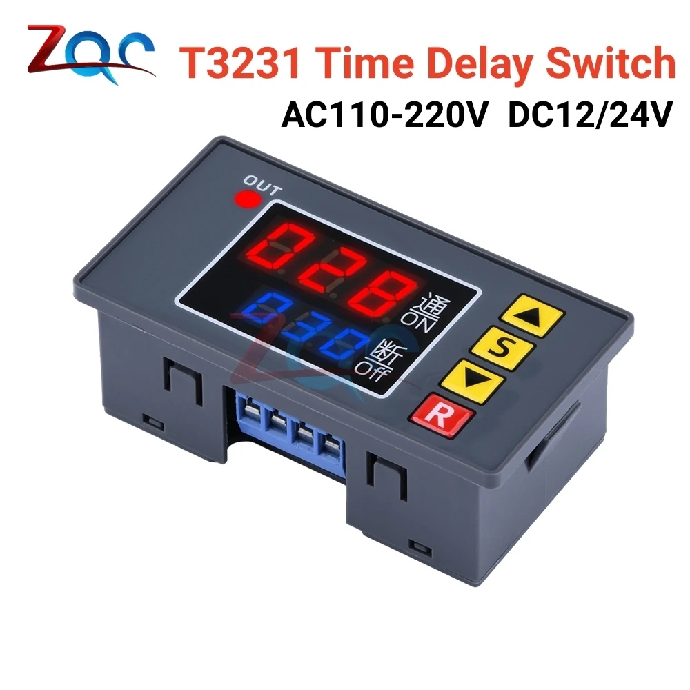 AC 220V DC12/24V Digital Time Delay Relay Dual LED Display Cycle Timer Control Switch Adjustable Timing Relay Time Delay Switch