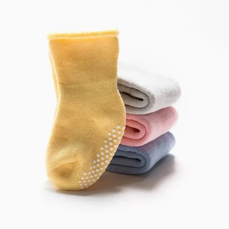 1 pair Cotton Baby Socks Autumn Winter Warm Thicken Warm Newborn Boy Girl Floor Socks Baby Non-slip Solid Color Breathable Socks