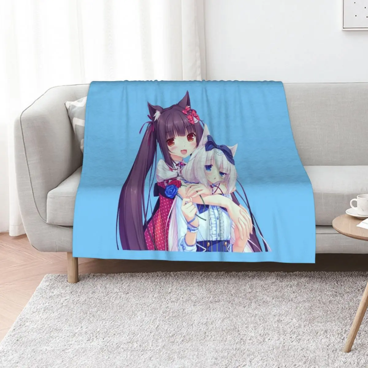 

Vanilla Chocola Nekopara Catgirl Anime Kawaii Throw Blanket Weighted Decoratives Beach Bed covers Blankets