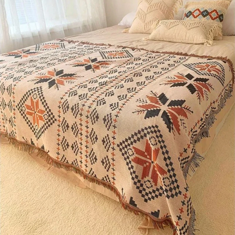 

Aztec Blanket, Oversized Boho Throw Blanket with Fringe,Southwestern Geometric Tapestry Vintage Woven Throw Blankets