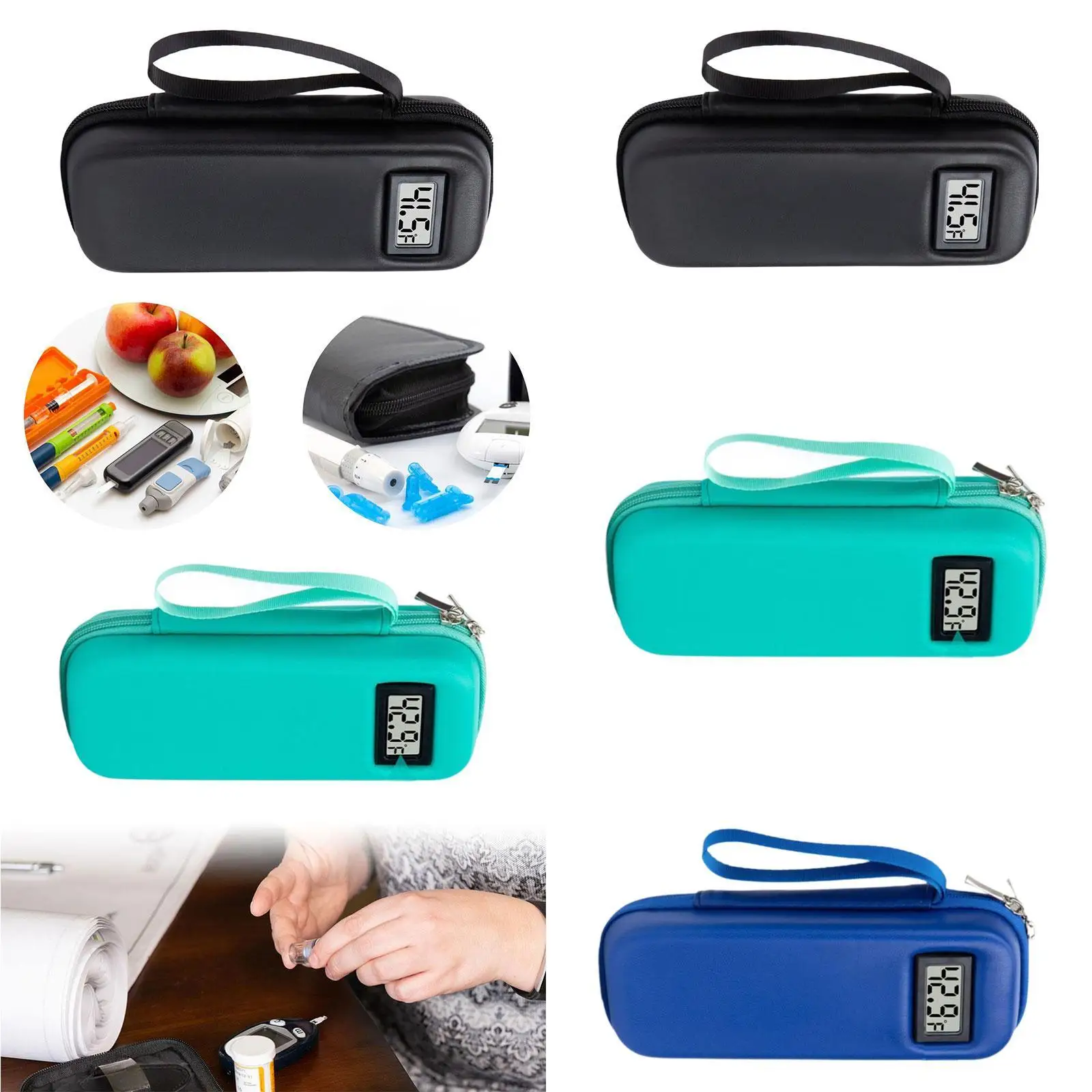 حافظة أقلام الأنسولين للتخزين البارد مع عرض درجة حرارة ميزان الحرارة، حقيبة تنظيم مبردة للتخييم