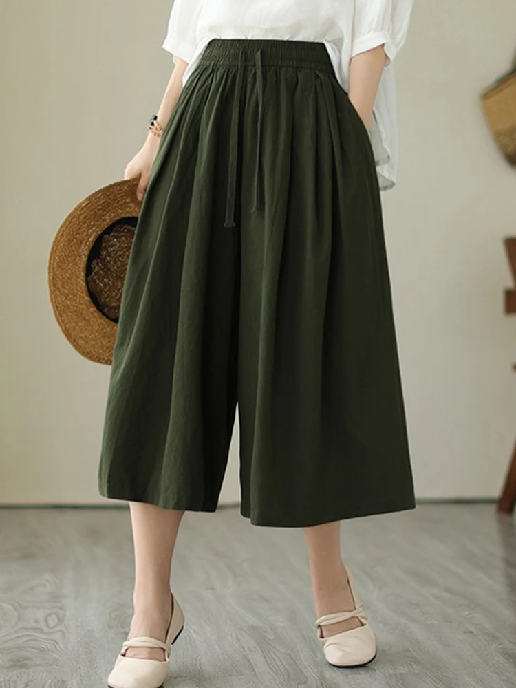 

Vintage High Waist Wide Leg Pants 2023 New Oversized Casual Loose Women Draped Harem Pants A-Line Pleated Calf-Length Trousers