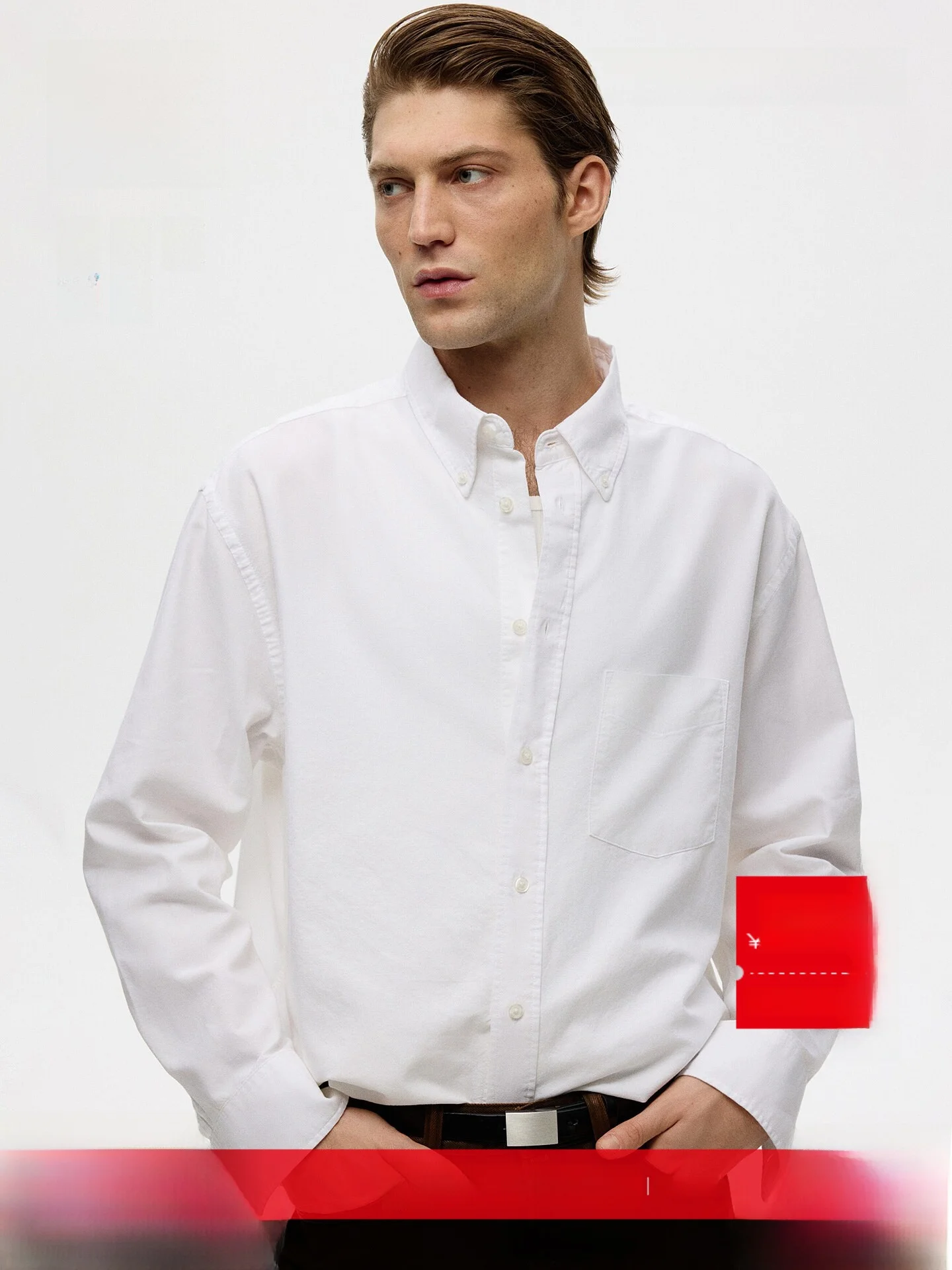 

H&M Men's Oxford Cloth Shirt Casual Minimalist Design Fashionable Summer New Arrival Standard Fit Long Sleeve Casual Top