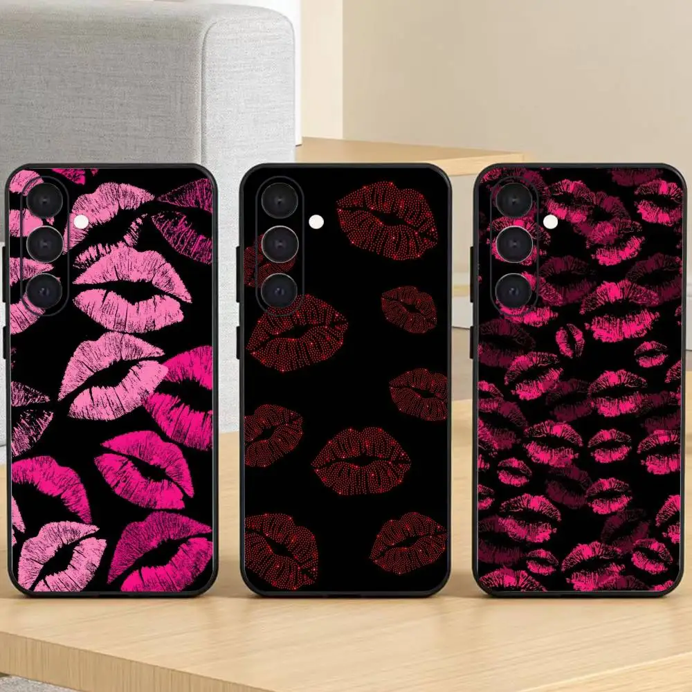 Black-exy Lip Print Phone Case For Samsung Galaxy A73,A21s,A22,A31,A52,A53,A71,A41Soft Black Shell