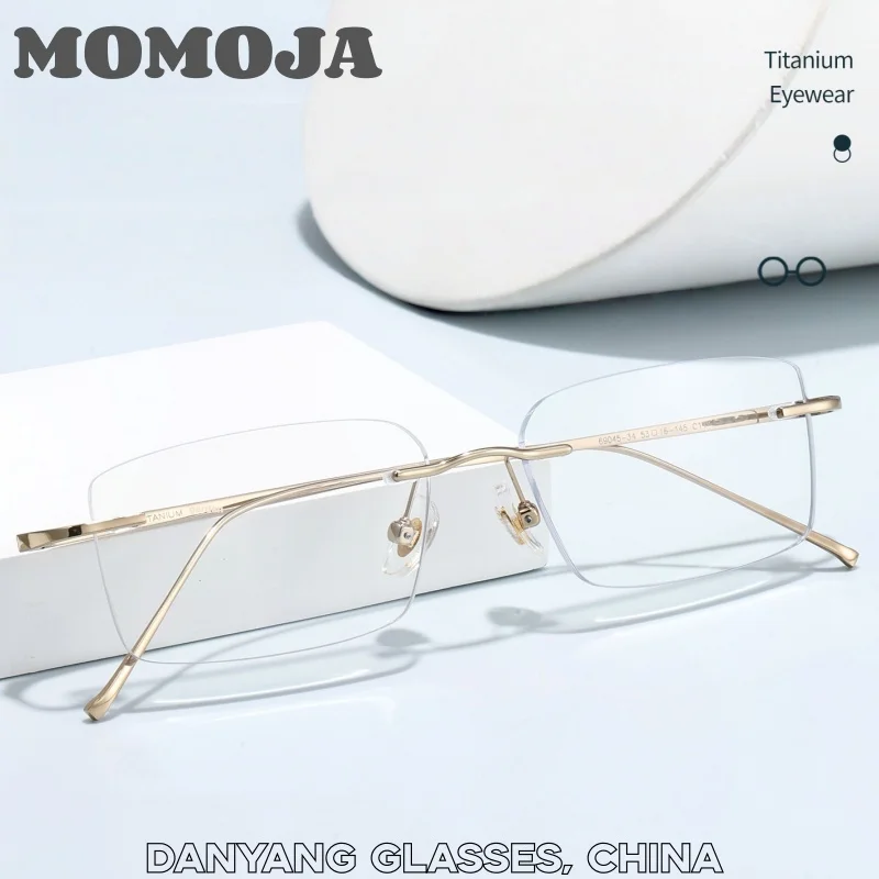 MOMOJA New Titanium Alloy Ultra Light Unisex Rimless Eyeglasses Fashion Exquisite High Quality Minimalist Glasses Frame 69045-34