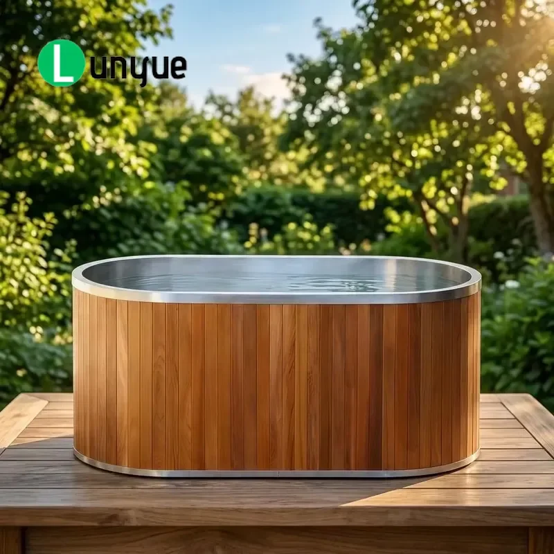 Modern Metasequoia Oval Ice Bath Tub with Cooler for Outdoor Muscle Recovery Cold Soak 1 Person Suitable for Hotel Gym Use