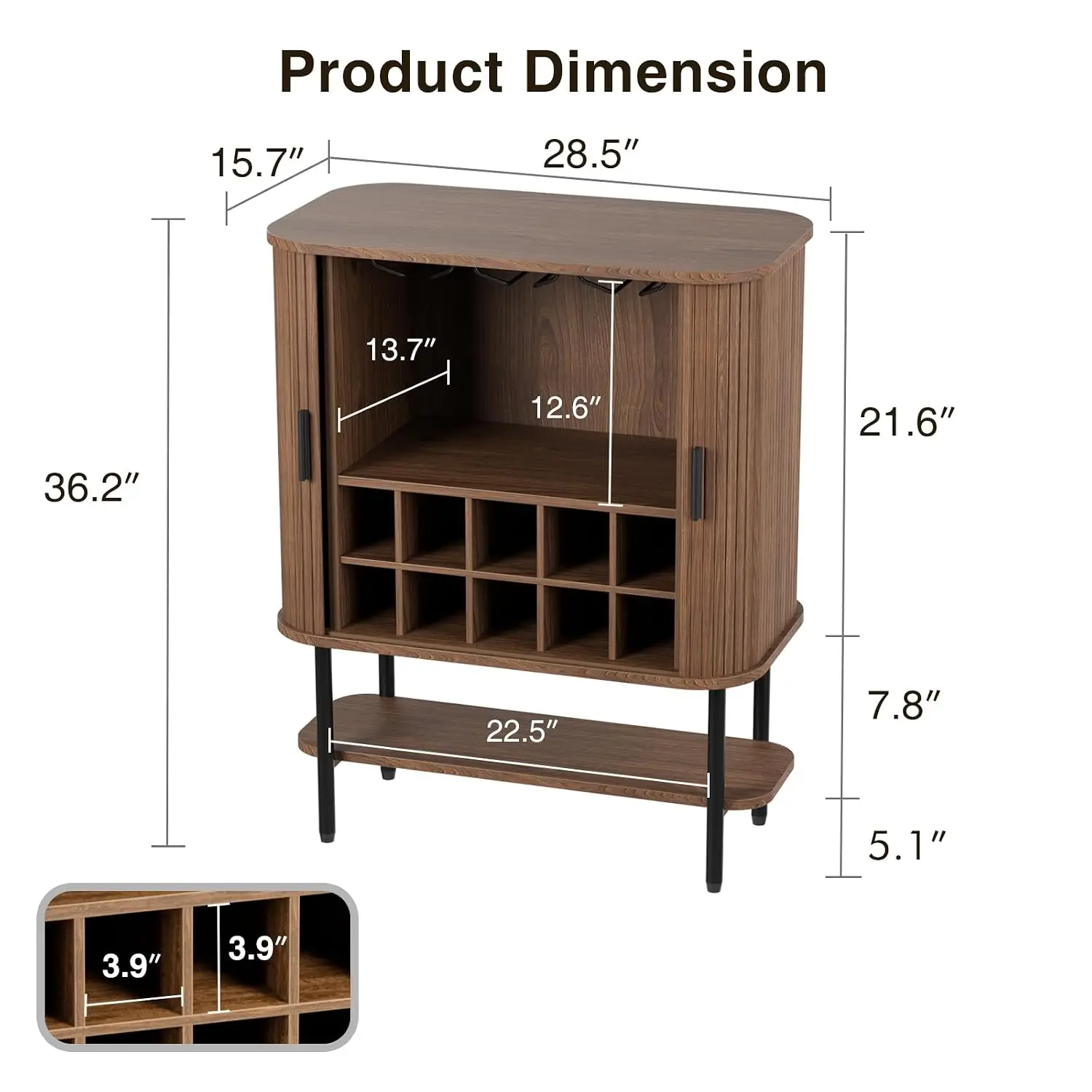 Fluted Coffee & Wine Bar Cabinet with Sliding Doors Storage, Customized