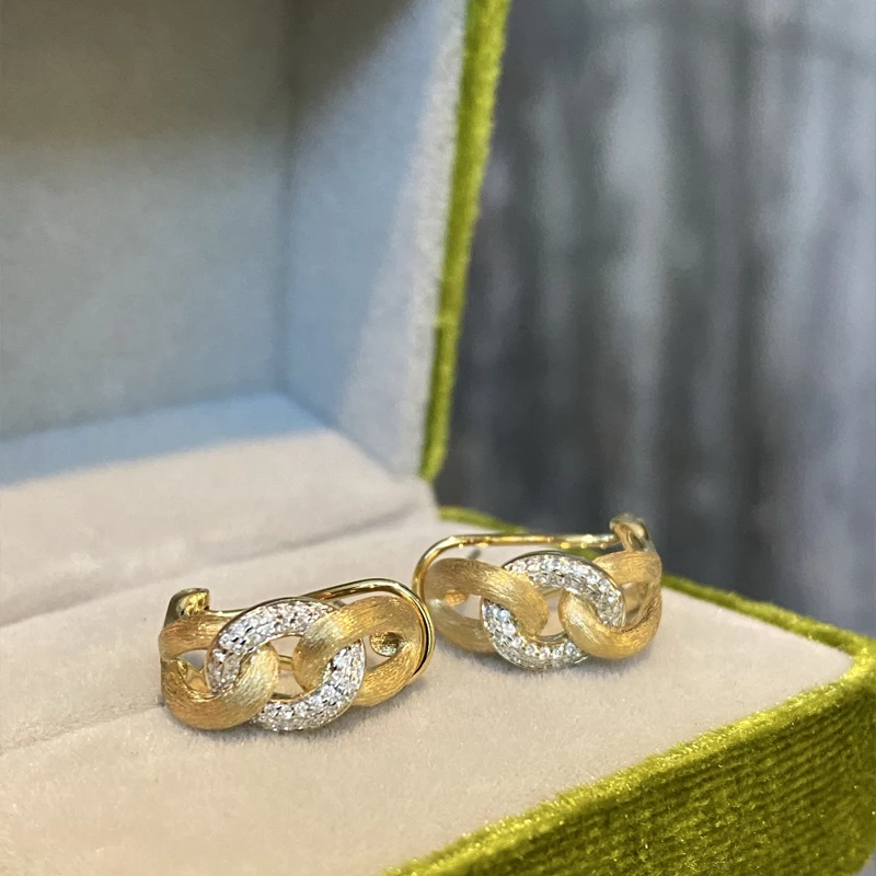 Aazuo 18K Yellow Gold Real Diamonds Fine Jewerly Set Vintage Ring Earring Luxury Gifted For Women Engagement Party view 2