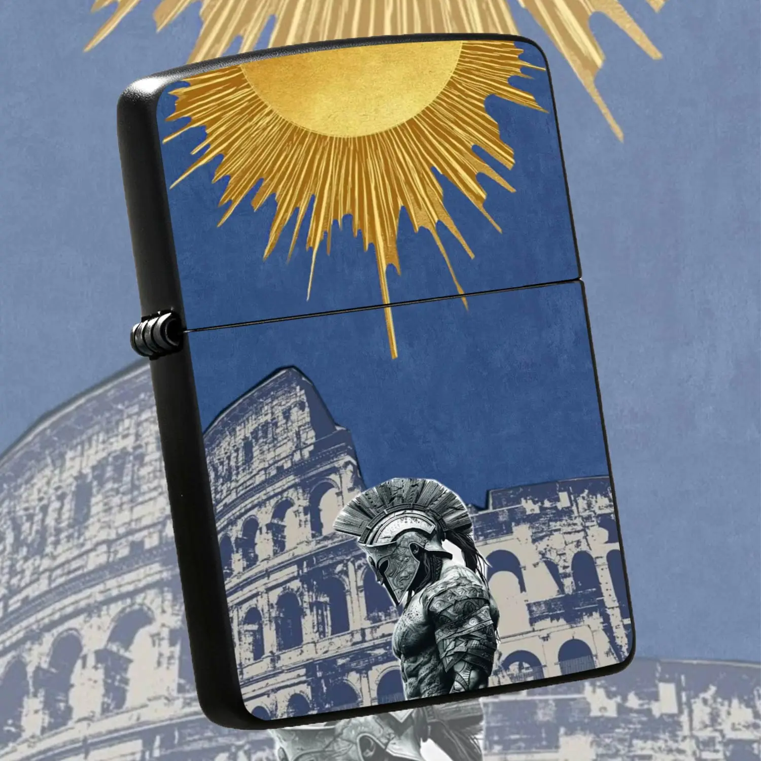 Vintage Roman Gladiator Pattern Lighter, Art Colosseum Decor With Gilded Sun Accent, Portable Stylish Lighter For Daily Use, Outdoor Travel, Collection, Gifting, Practical Decorative Accessory For Any Occ A Humorous And Interesting Lighter
