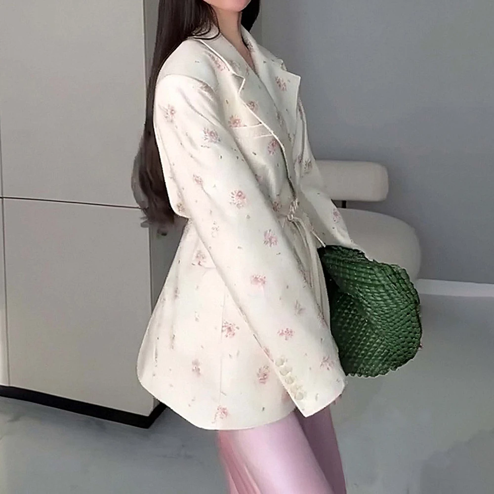 سترة نسائية عصرية فضفاضة مصممة مع حزام الخصر وياقة طية صدر السترة وصلت حديثًا للخريف من أوروبا وأمريكا