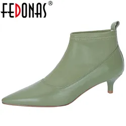 FEDONAS Pointed Toe na cienkim obcasie damskie botki elegancka skórzana biurowa, damska obuwie zimowe damskie krótkie buty