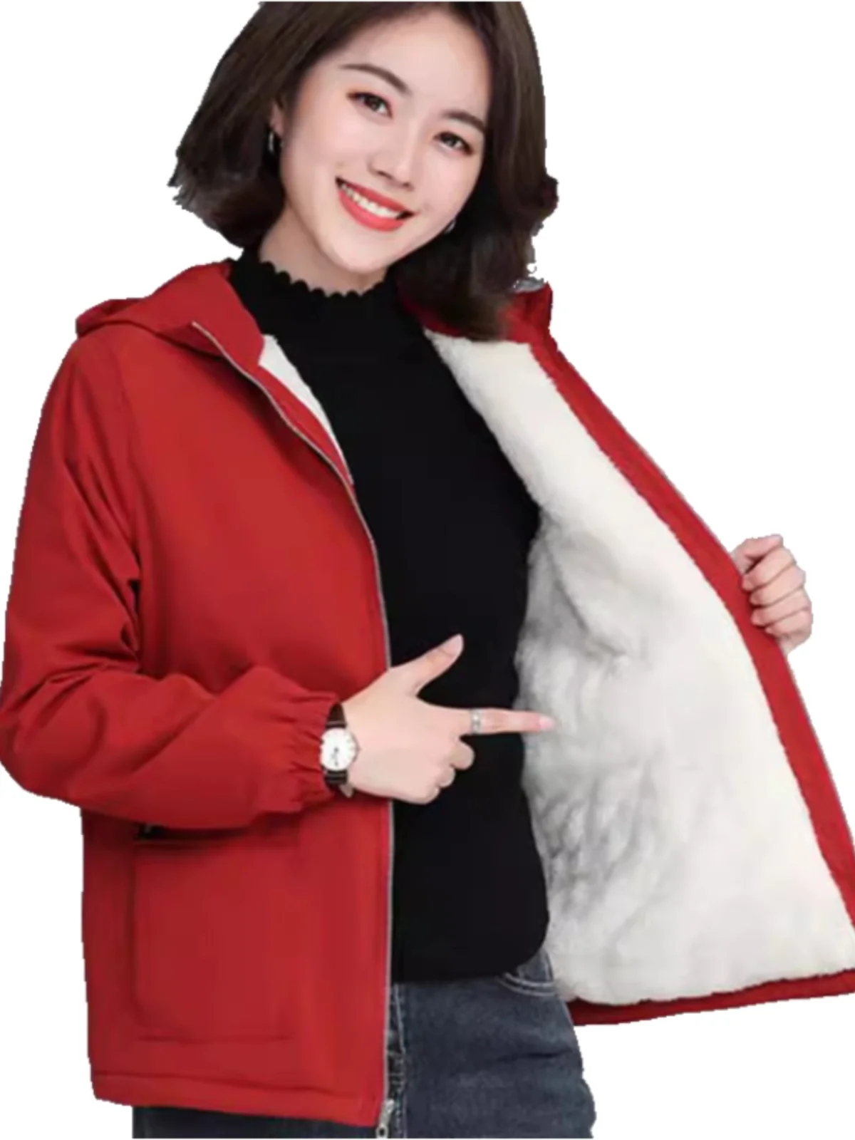 Thiened Fce chaud Jaet manteau femmes hiver nouvelle Version coréenne Sle maman d'âge moyen Faion coupe-vent à capuche ample