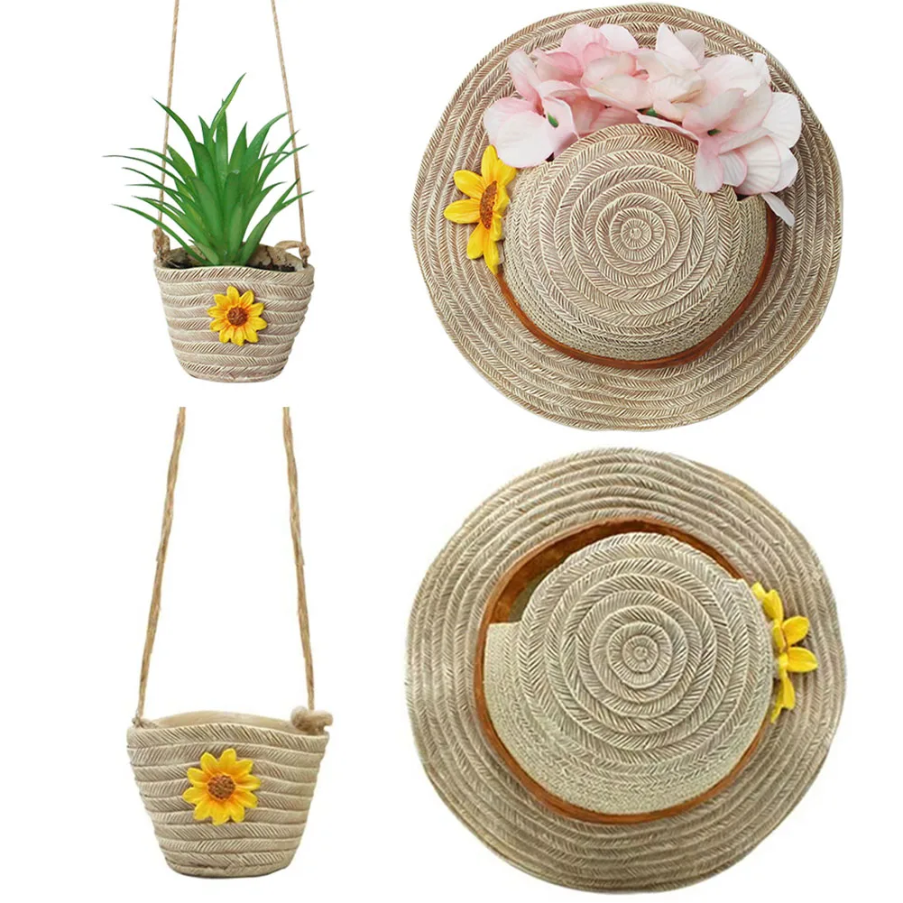 

Шляпа и сумка в стиле бохо, горшок для посадки соломы, декоративный подвесной цветочный горшок, горшок для сочных растений для наружного декора