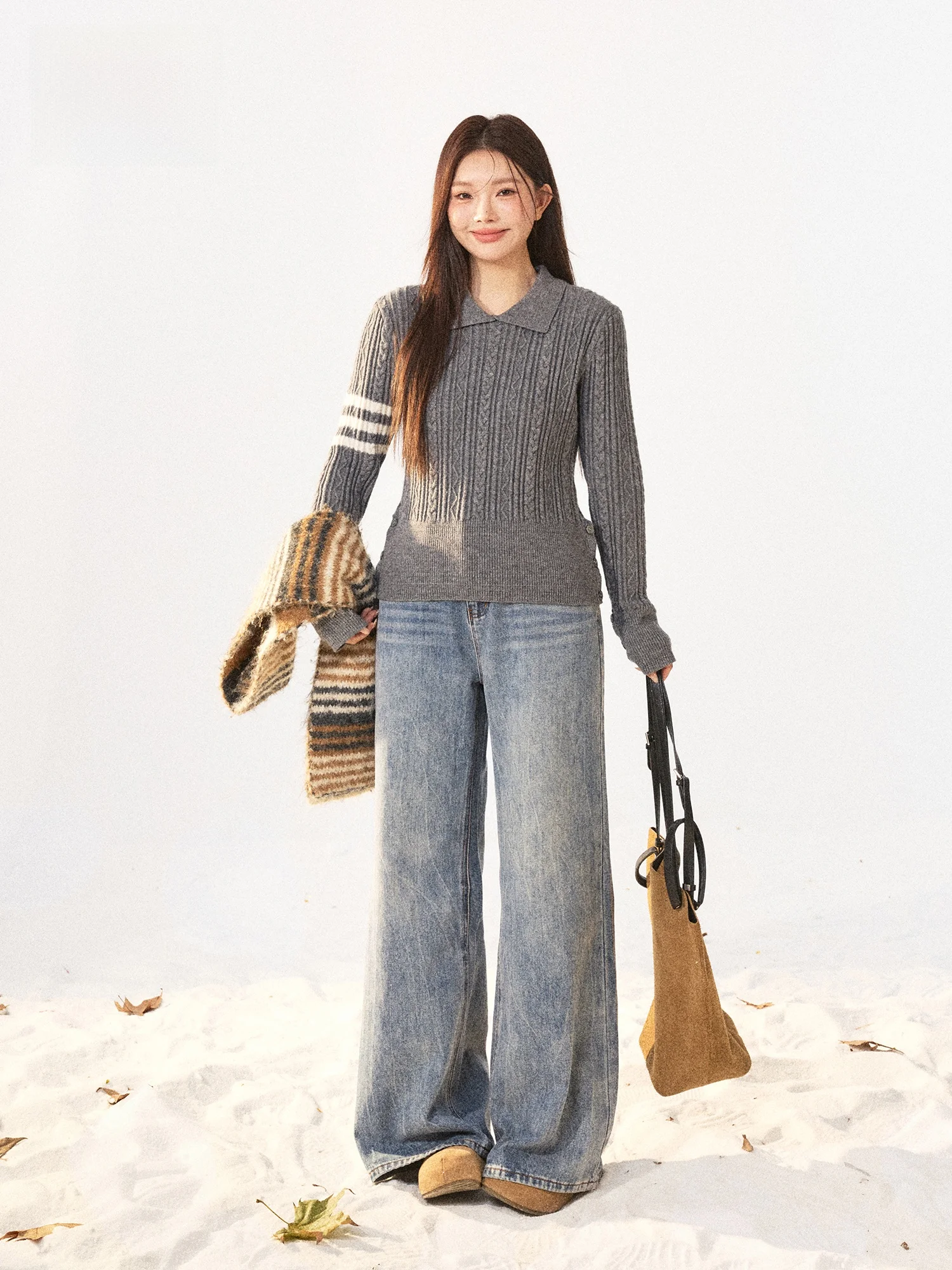 

plus Size Women's Knitwear Top ey Twist Denim High Waist Two-Piece Set Faionable Commute Sle Slimming Korean Trend