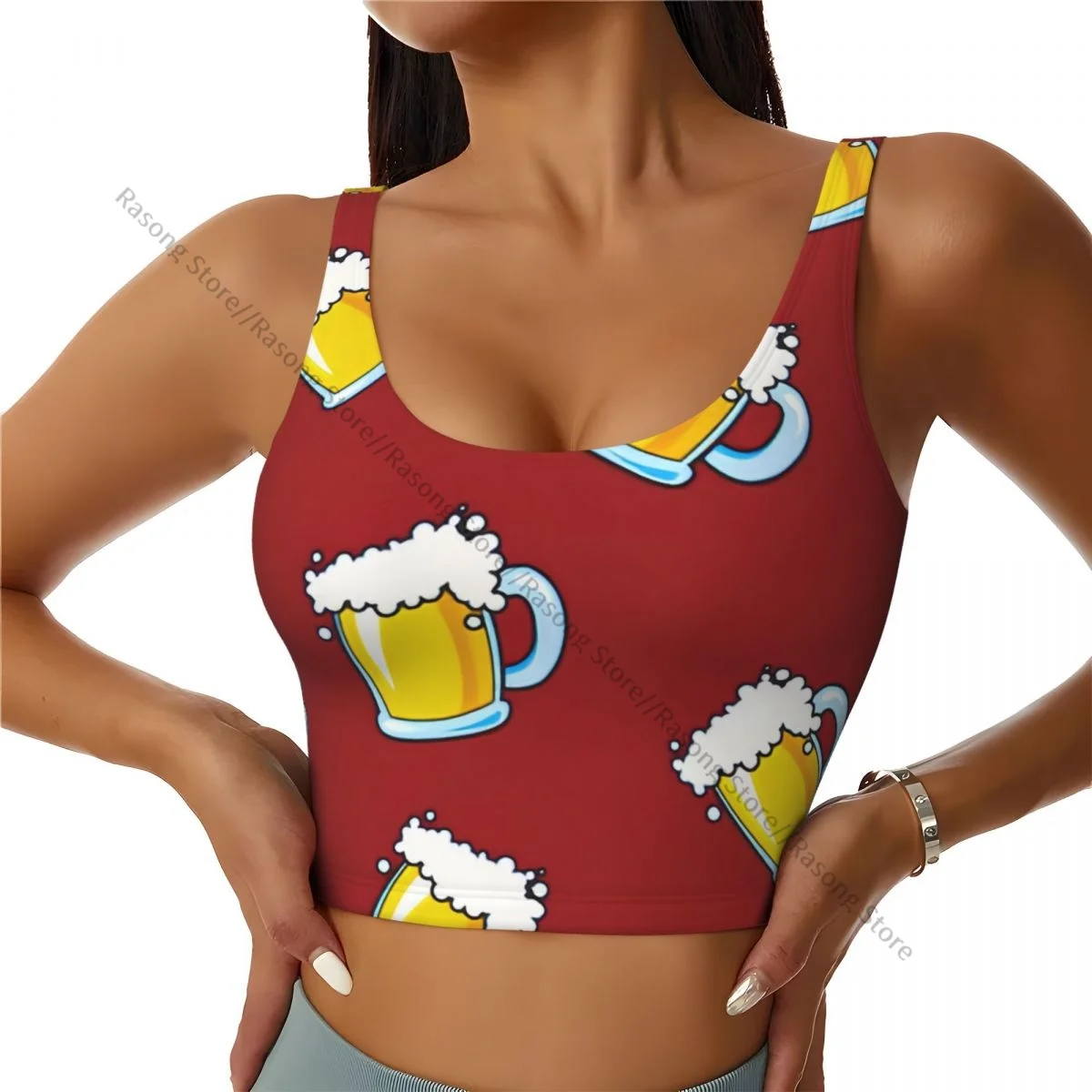 Women Sexy Sports Vest Mug Of Beer Female Streetwear Sport Lingerie Tee Crop Top