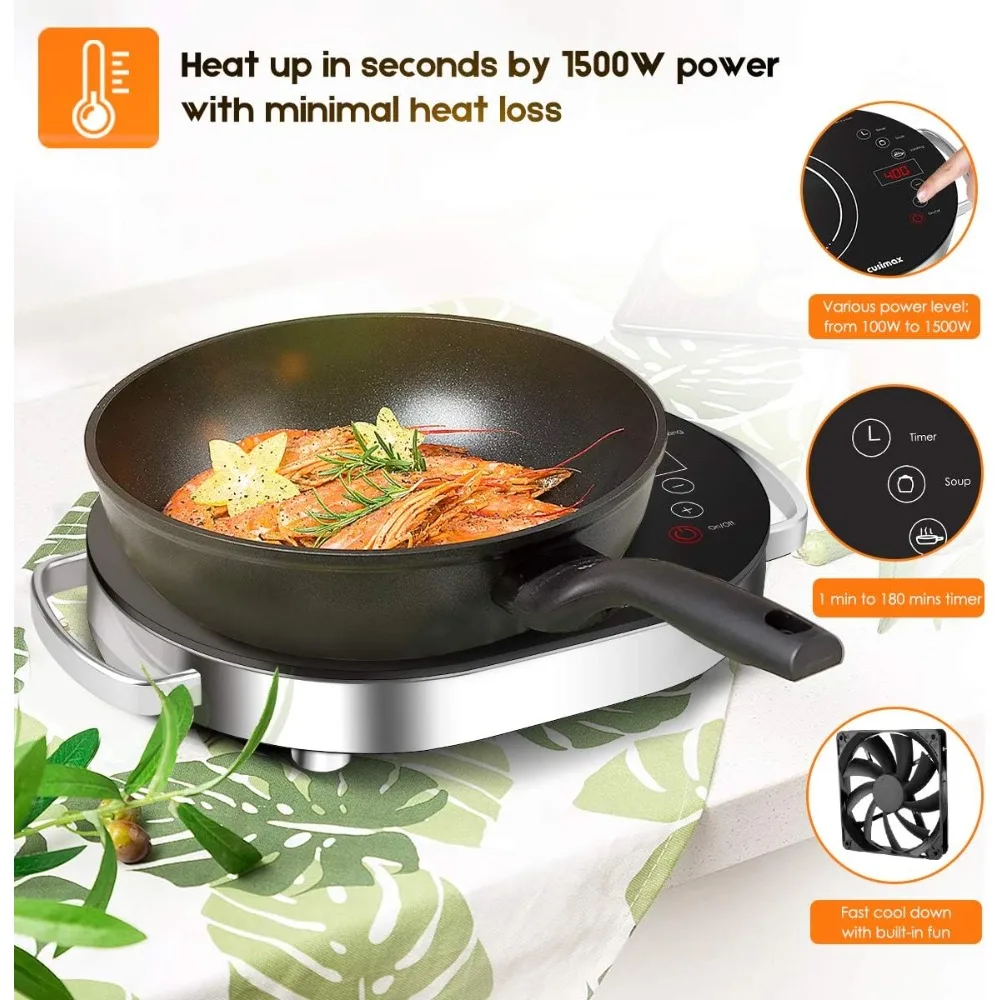 1500W LED  Portable Stove,Work w/all Cookware,Adjustable Temp,7.9in Cooktop w/Touch Button for Dorm Office Home RV