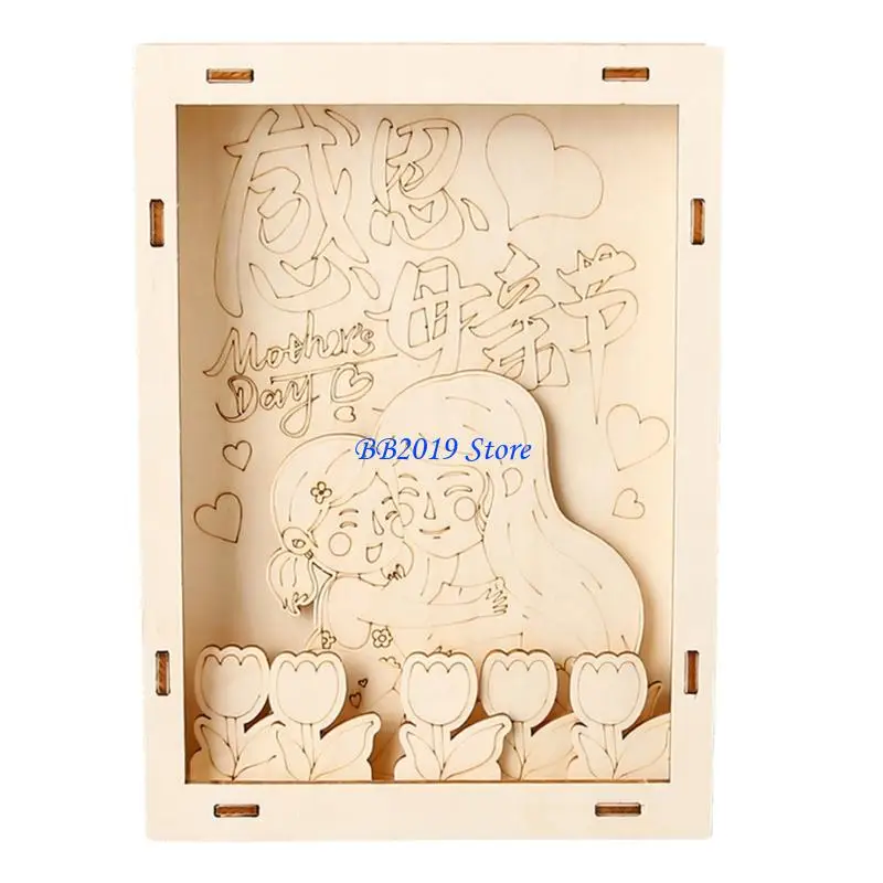 Q0KB Kids Wooden Mother's Day Craft Set DIY Picture Frame For Holiday Decor And Educational Fun