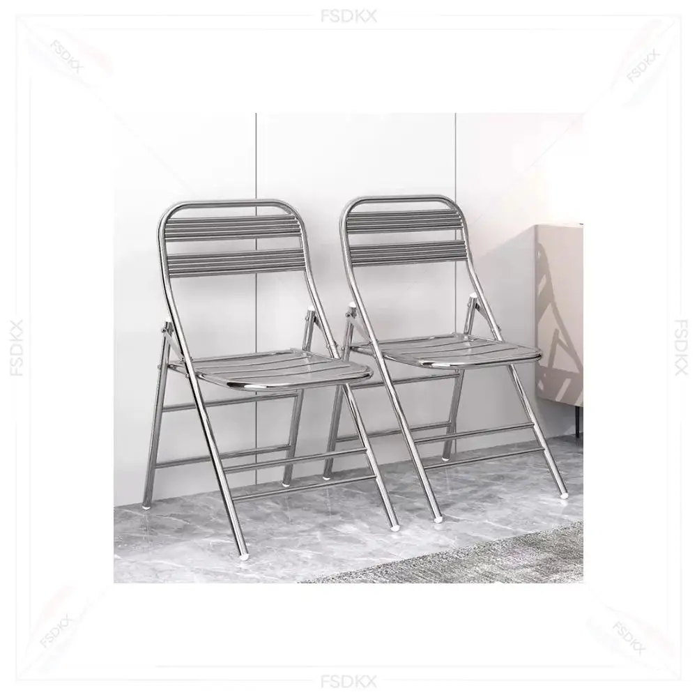 Wholesale Cheap Outdoor Stackable Silver Stainless Steel All Metal Folding Garden Chair for Events