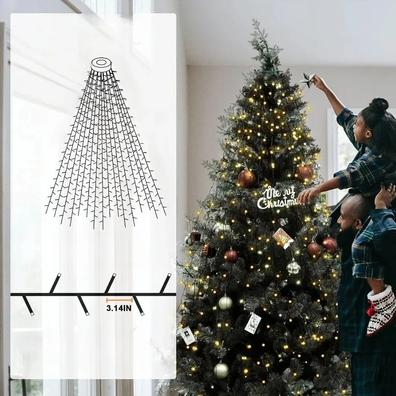 1.5M 2M 3M LED Christmas Tree Ring Lights Waterfall String Lights Topper Decoration for Garden Home Party