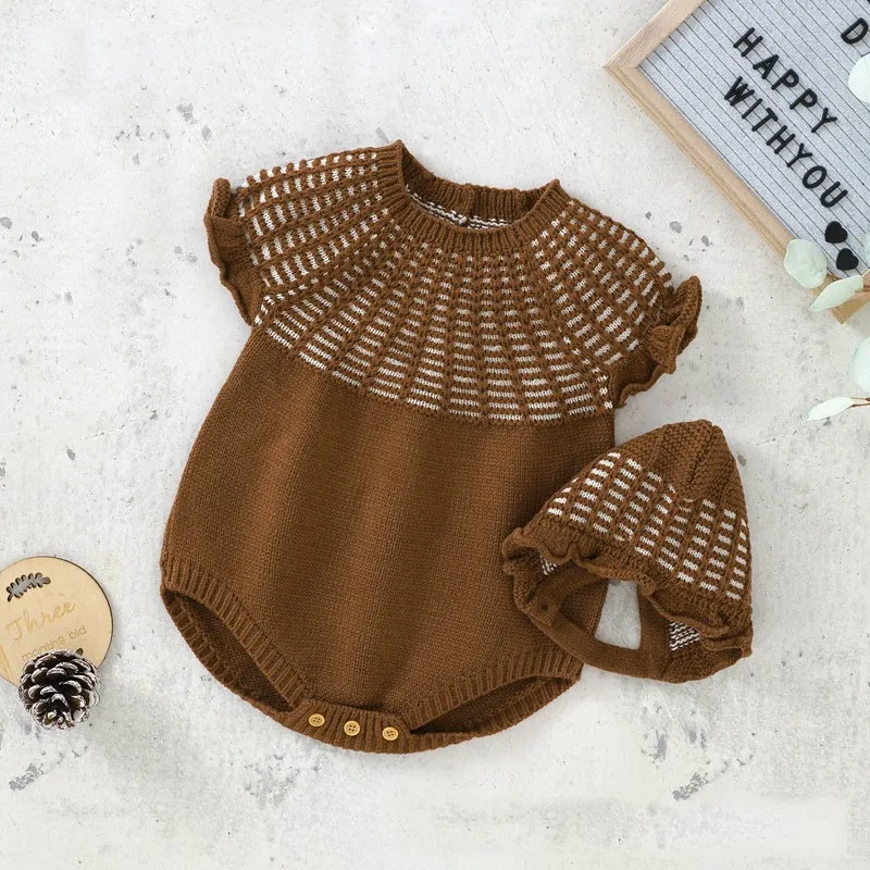 

Hot Baby Sweaters Cute Ruffle One-piece Romper + Hat