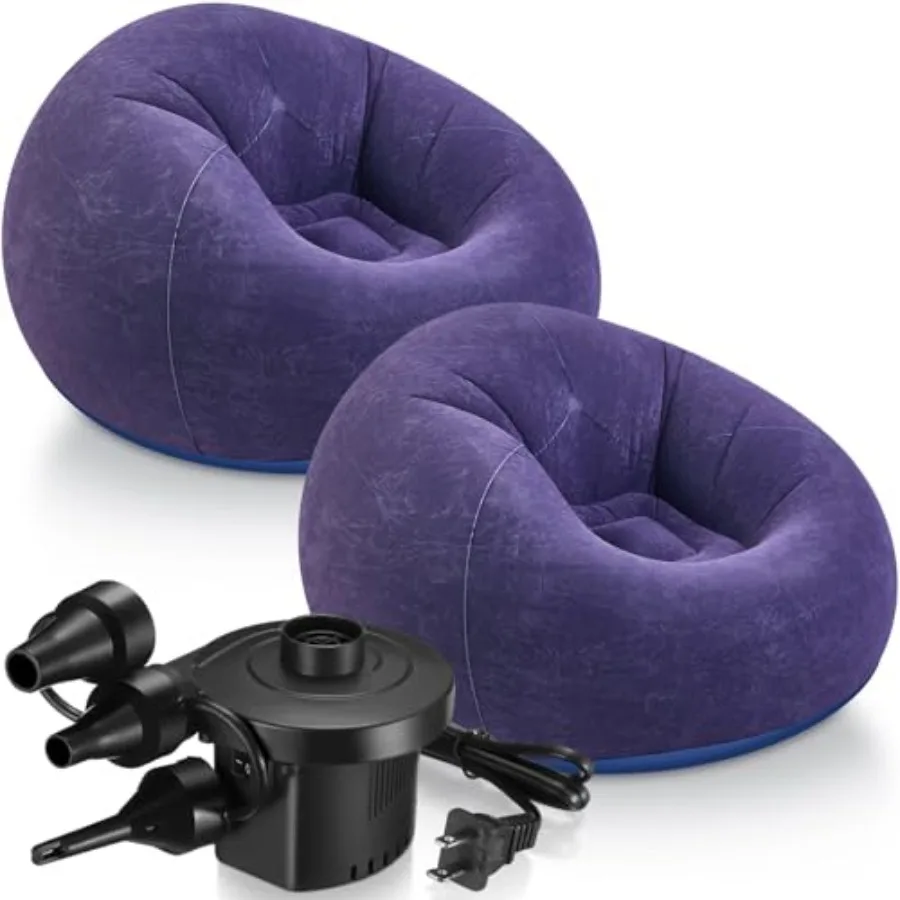2 Pcs Inflatable Bean Bag Chairs with Electric Air Pump Outdoor Blow up Chair Inflatable Lazy Sofa Folding Portable Loungers Co