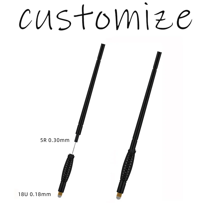 100Pcs Private Label 2 in 1 Style Microblading 18U 5RL Permanent Microshading Eyebrow Tattoo Pen Brow Hand Tools For Eyebrow