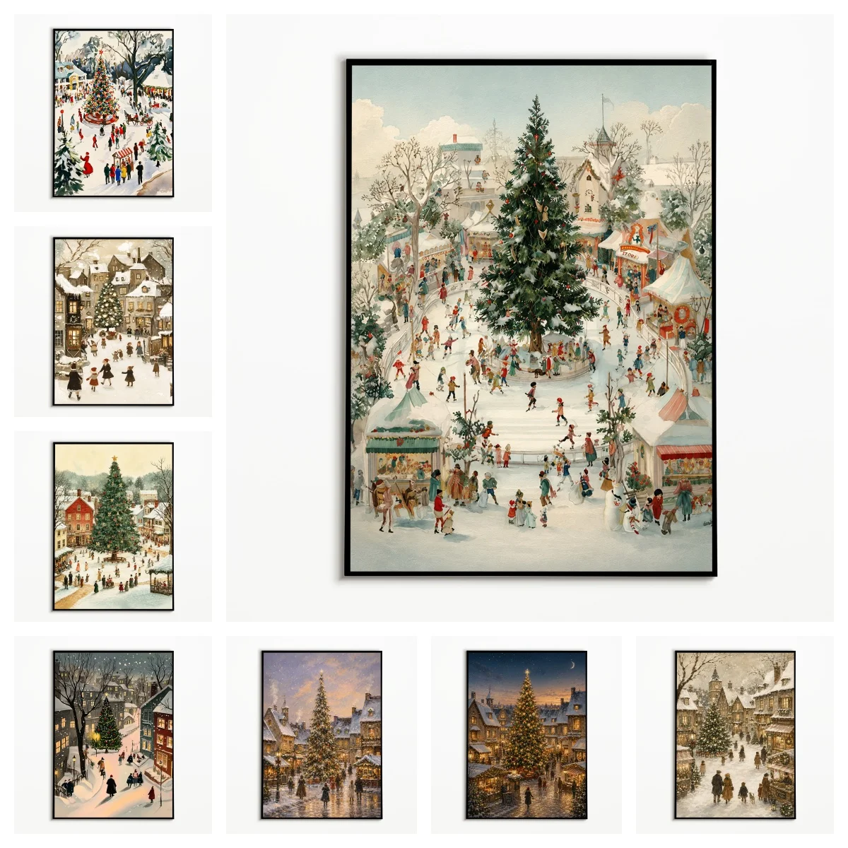 1PC Vintage Wall Art Christmas Winter Town Posters Modern Canvas Painting Home Office Decor Room Wall Decor Gallery Wall Prints