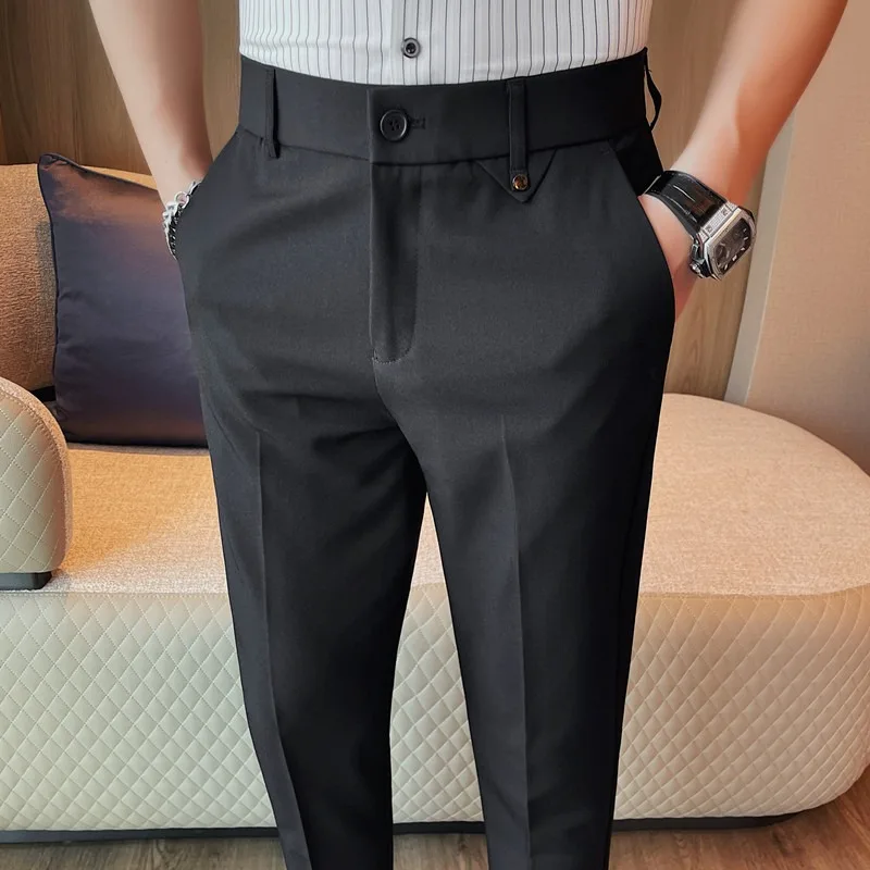 

2024 Spring Solid Color Casual Business Suit Pants for Men Fashion Slim Social Trousers Office Wedding Groom Pants Men Clothing