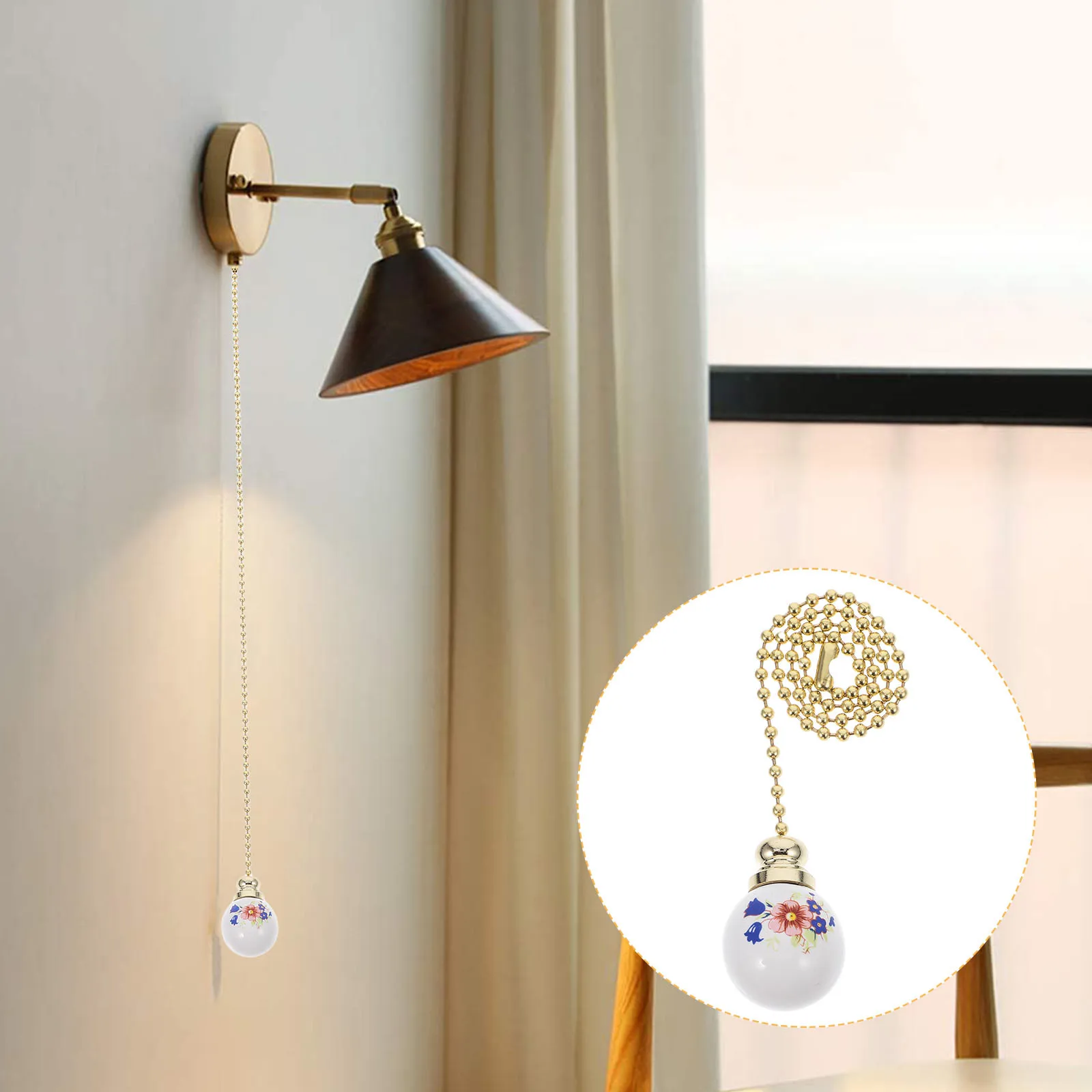 

Vintage Style Decorative Pull Chain for Ceiling Fan Light Floral Pattern Pull Handle Lamp Ceiling Fan Accessory Lighting Chain