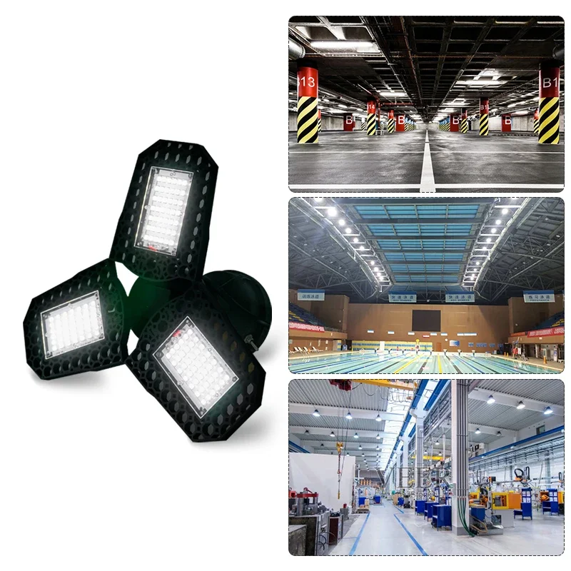 E27 LED Garage Light 40W 60W 80W High Power Deformable Celling Lamp 110V 220V High Bay for Parking Lot Warehouse Factory Garage