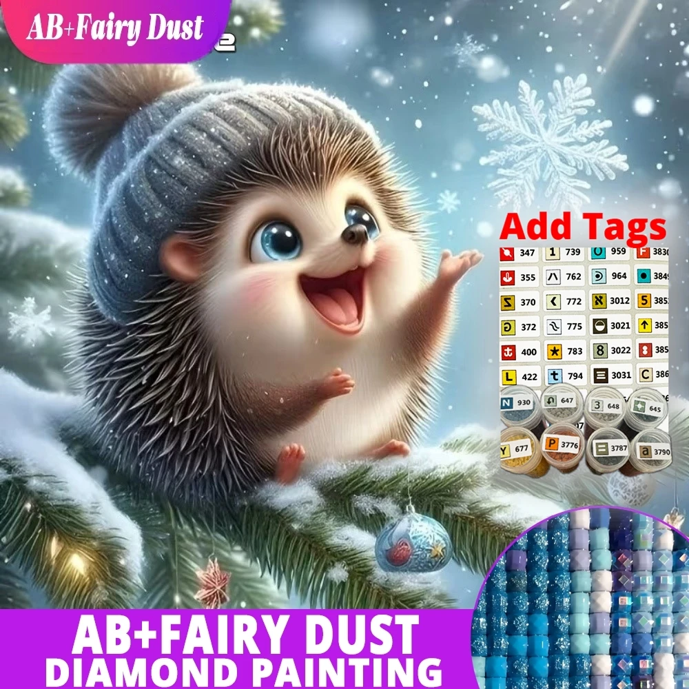 

Наборы для вышивания алмазной мозаикой AB Fairy Dust DMC: Ежик, животное, алмазная вышивка, DIY картина, стразы, зимняя тематика H
