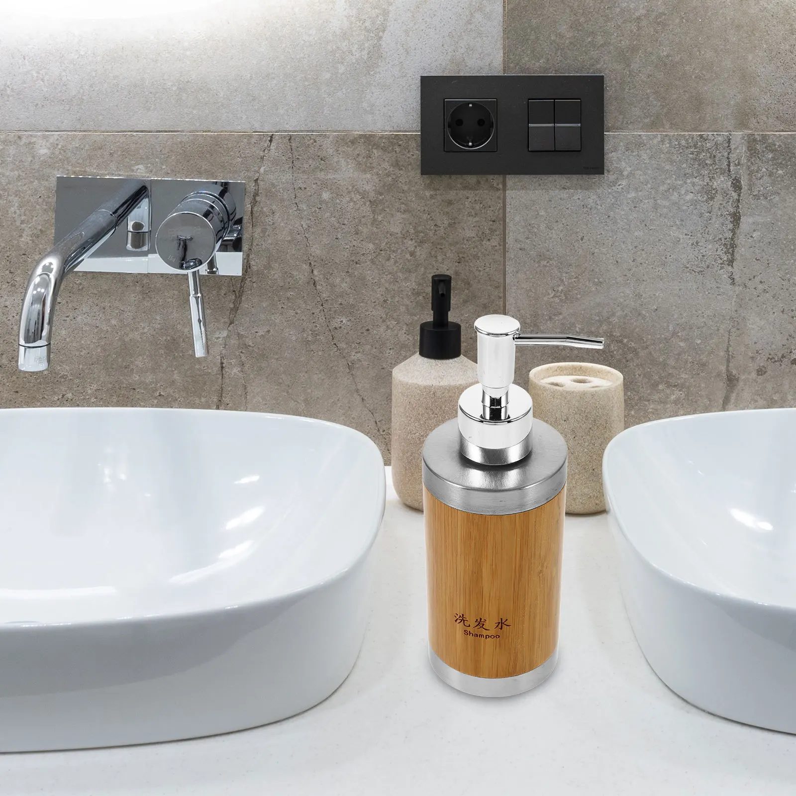 

Bamboo Lotion Bottle Pump 250ml Refillable Hand Soap Dispenser for Hotels Bathroom Shampoo Liquid Container Hand Soap Dispenser