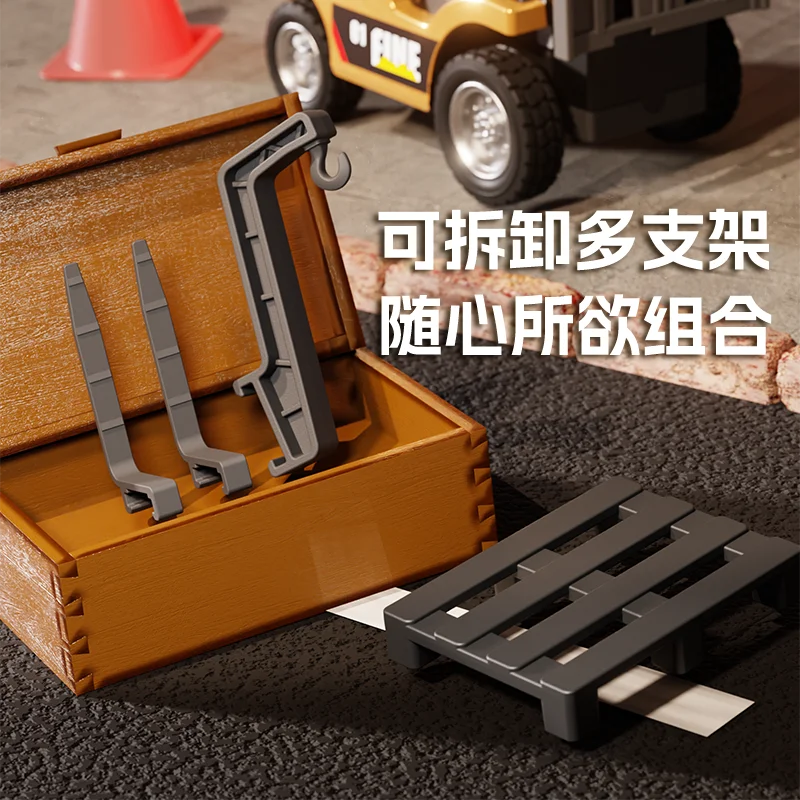 1: 64 Mini carrello elevatore in lega giocattolo telecomandato multifunzionale con staffe multiple staccabili adatto per giocattoli per bambini regalo