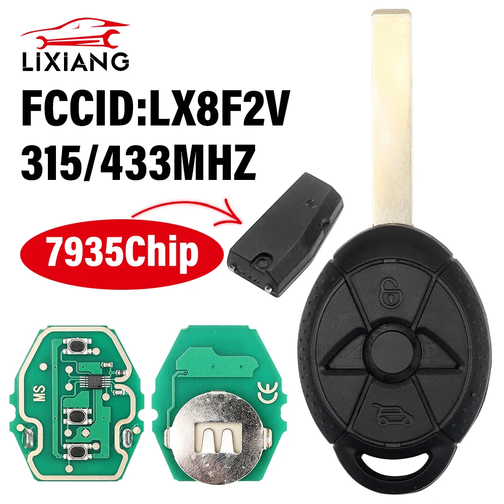 

LIXIANG LX8F2V 315/433MHZ For BMW Mini Cooper R50 R53 2005 2006 2007 EWS System PCF7935 ID44 Chip Remote Key HU92 Uncut Blade