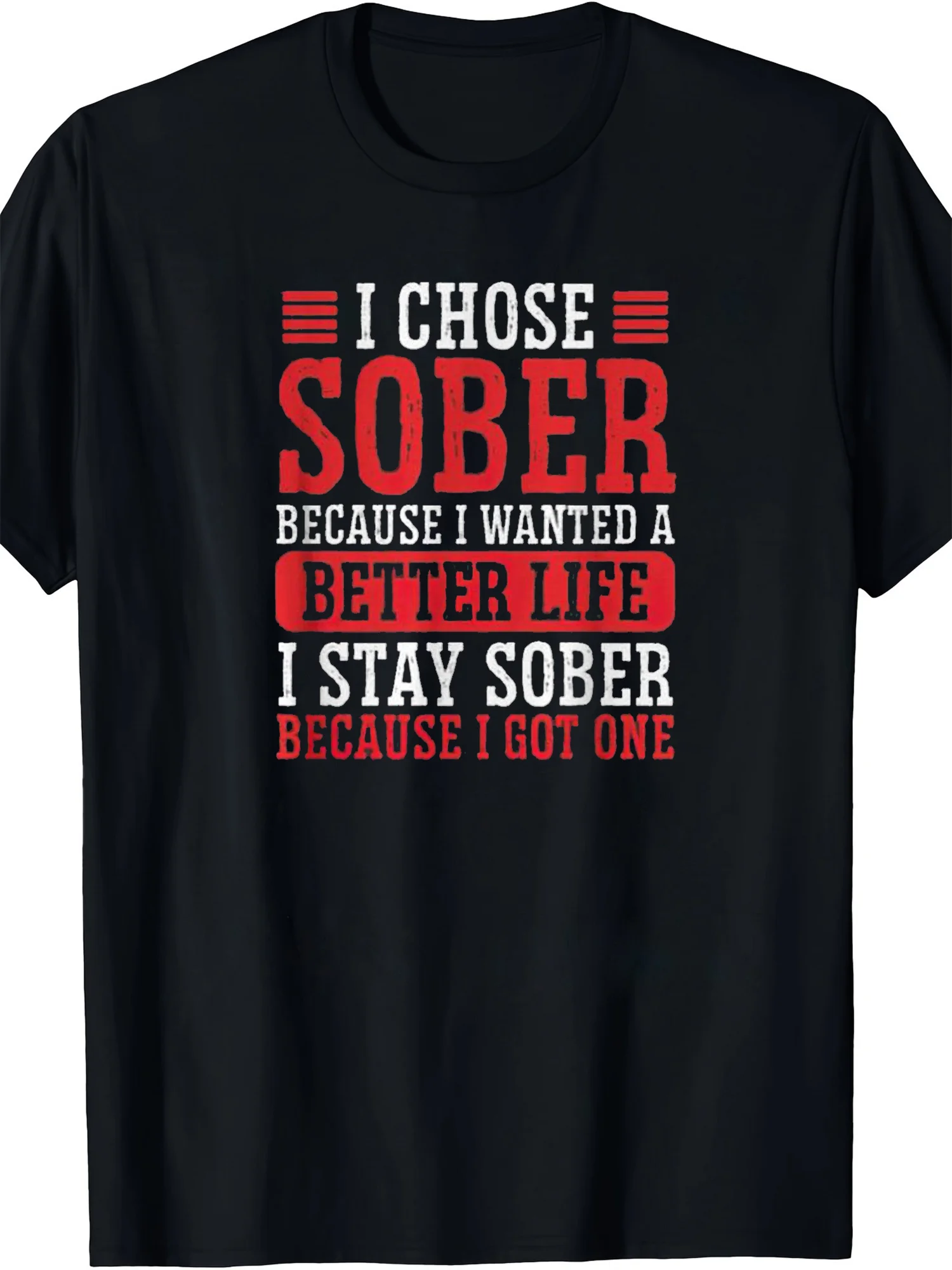 Men's Sober Living Alcohol Awareness T-Shirt - 12 Steps AA Meeting Slogan with Addiction Recovery Gift, Black with Red Sober