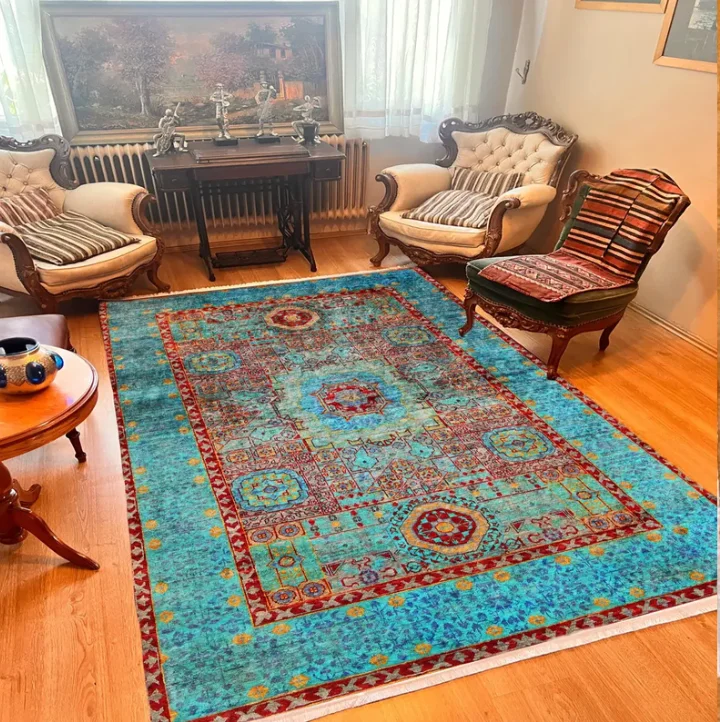 Turquoise Persian Style Area Rug Vintage Teal Carpet Machine Washable Home Rugs