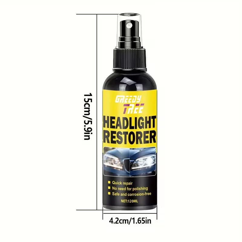 GREEDY TREE Headlight Restoration Spray - No Polishing Needed, Safe & Corrosion-Free (120ml)