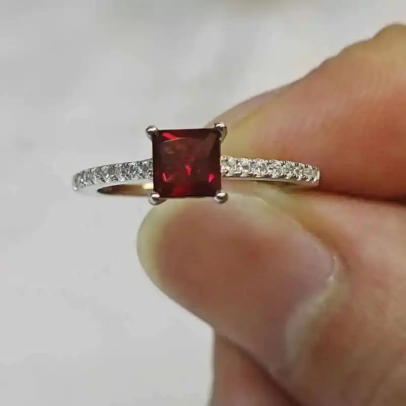 925 Sterling Sliver Rings Garnet Ring Square 5*5mm Ring 5-12 Size Birthday Gift