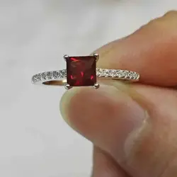 925 Sterling Sliver Rings Garnet Ring Square 5*5mm Ring  5-12 Size Birthday Gift