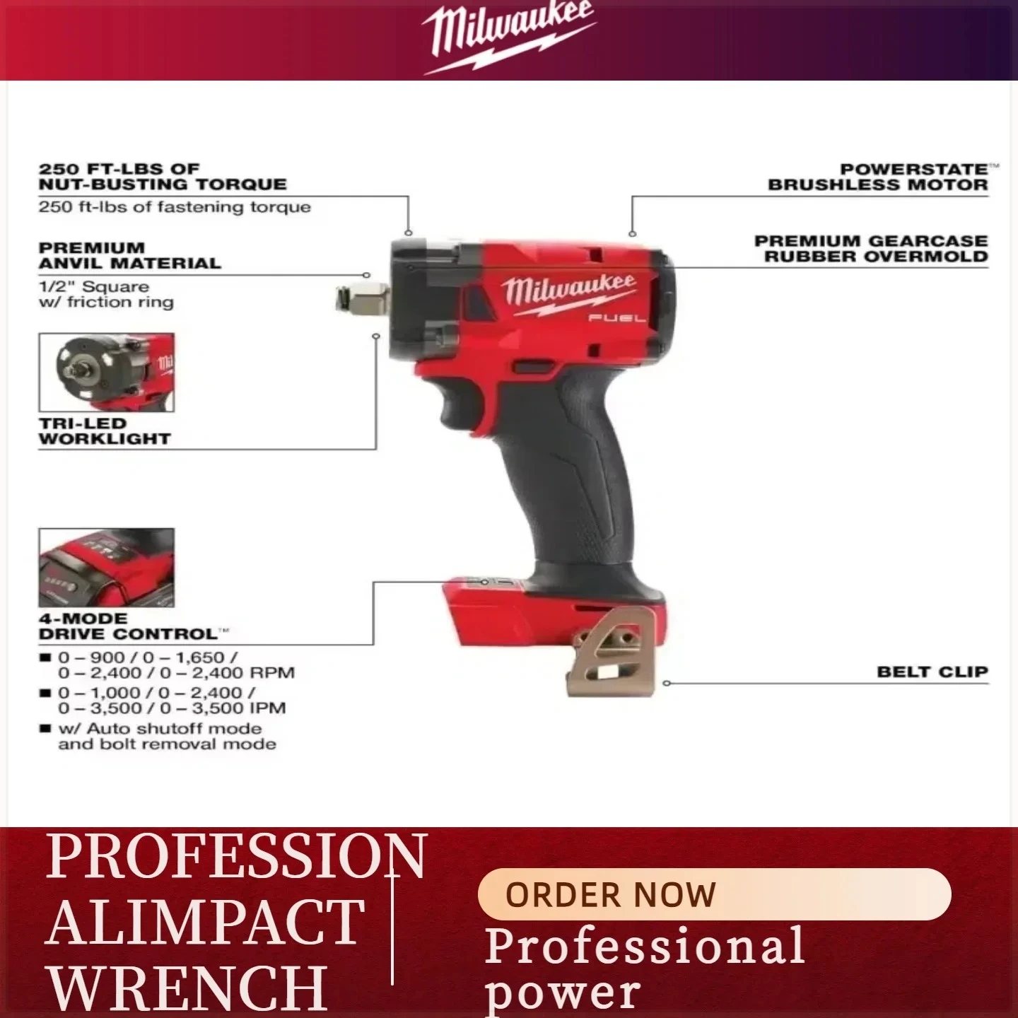 ميلووكي 18 فولت بطارية كهربائية مفتاح ربط لاسلكي فرش مفك البراغي تأثير الحفر أدوات كهربائية إصلاح شاحنة السيارات #6