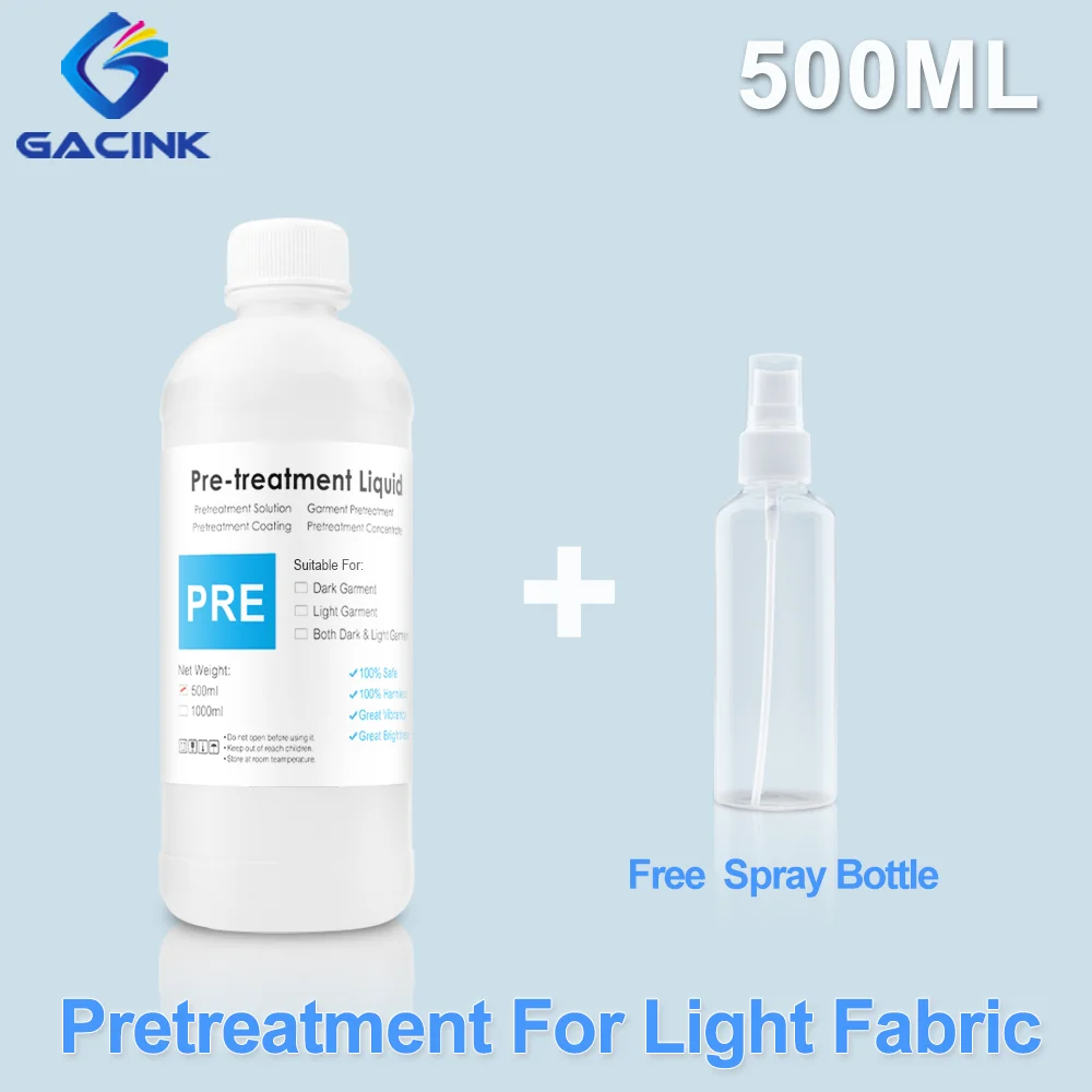 DTG-Líquido de pretratamiento para impresora DTG, botella para tinta textil para prendas de vestir, prerecubrimiento de color claro y oscuro, 500ML