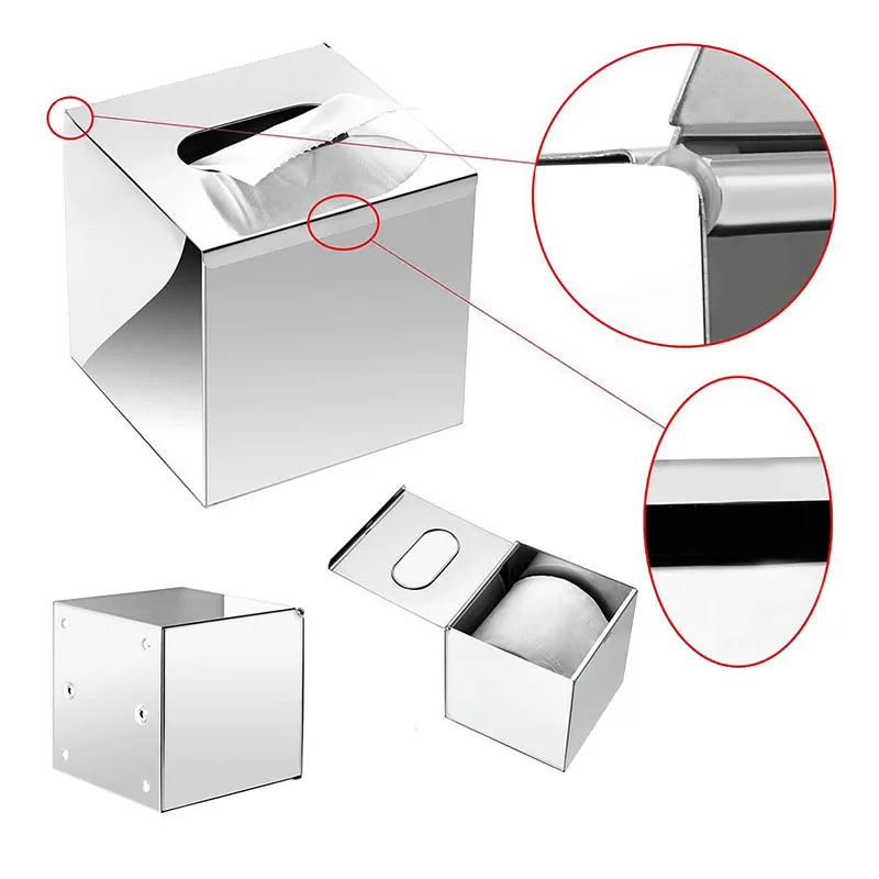 

ABLK Stainless Steel Countertop Paper Square Desktop Tissue Box Homestay Square Tissue Paper Wipe Hand Box