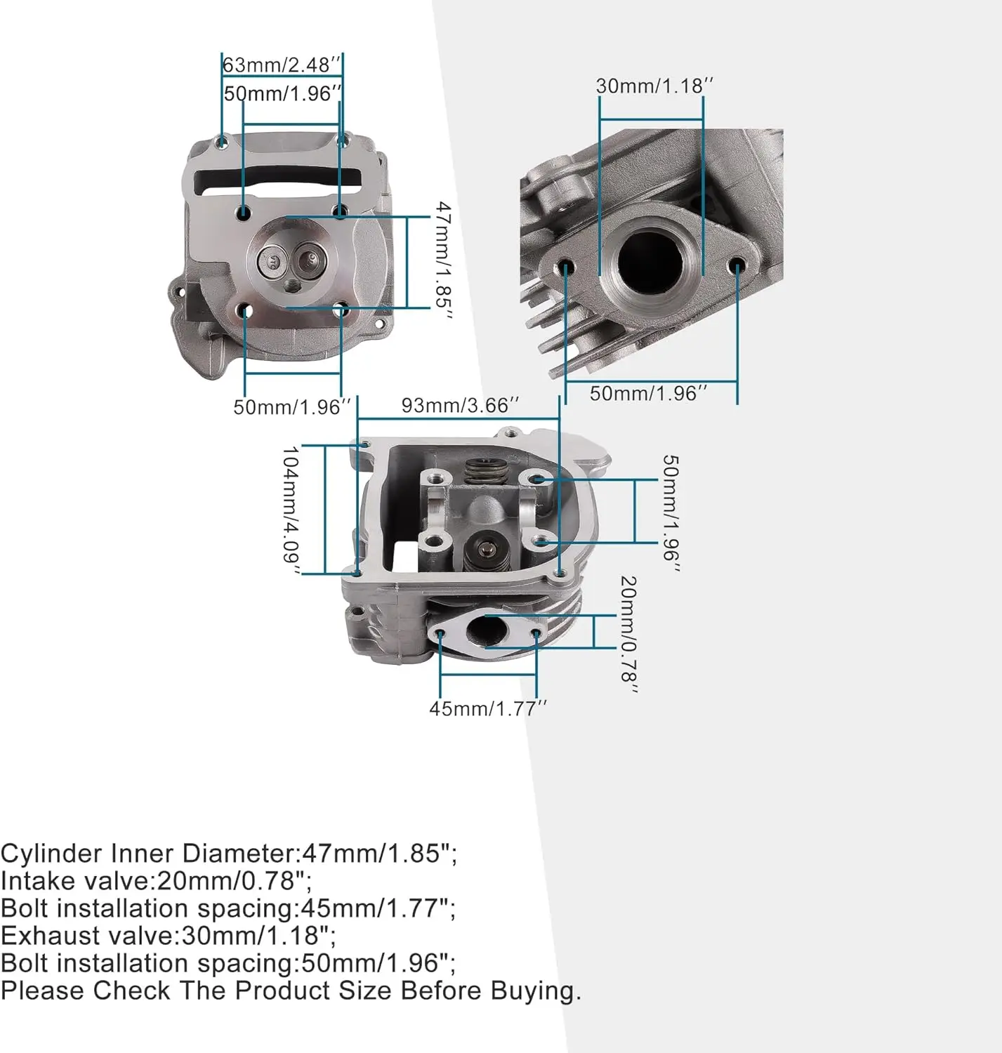 47mm Big Bore Cylinder Head Valves With Gaskets Replacement for GY6 80cc ATV Go Kart Quad Scooter