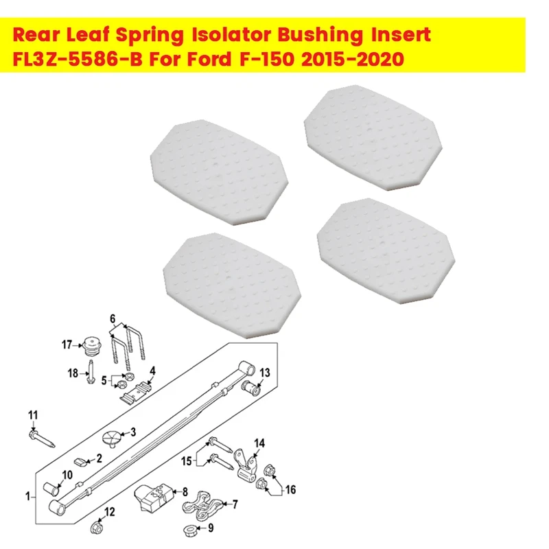 4pcs Rear Leaf Spring Isolator Bushing Insert FL3Z-5586-B for Ford F-150 Insulator Bushing Inserts FL345586AA LHD