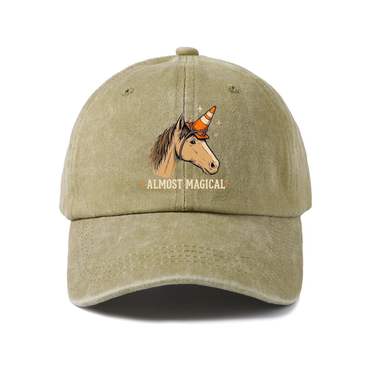 Almost Magical Unicorn Graphic Baseball Cap, Vintage Washed Adjustable Unisex Dad Hat, Streetwear Gift