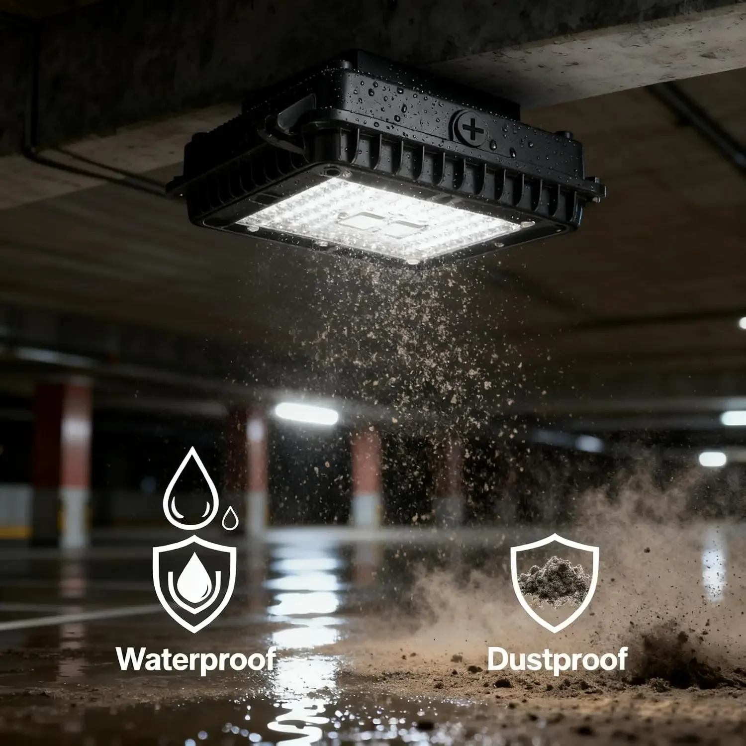 Commercial Canopy Light 65W: 8450LM UL Listed Outdoor Industrial Square Aluminum for Parking Garage Gas Station Warehouse 4 Pack