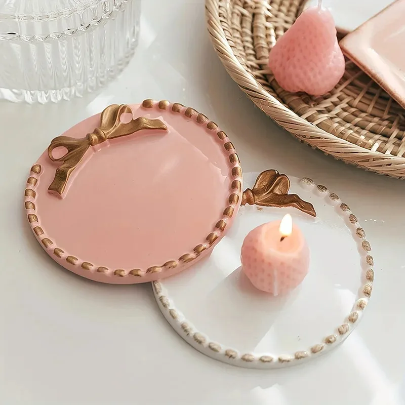 

Поднос для хранения ювелирных изделий и подставка для хранения ювелирных изделий - дизайн с бантом, круглый держатель для ожерелья и сережек, орнамент для фотографий