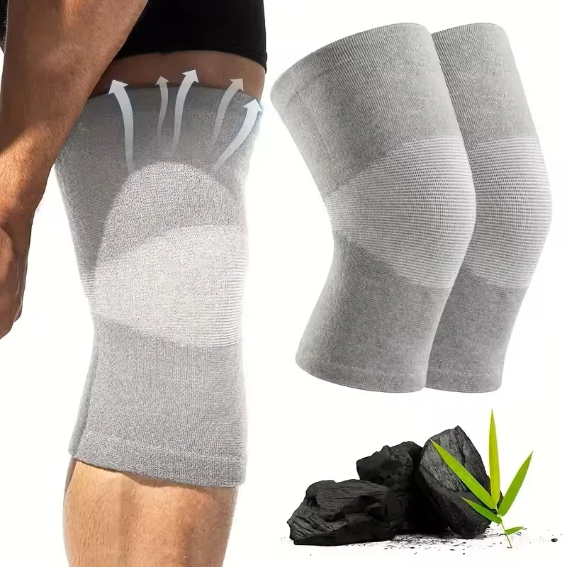1 Pair Knee Support Protector Leg Arthritis Injury Gym Sleeve Elasticated Bandage Knee Pad Charcoal Knitted Knee Pads Warm